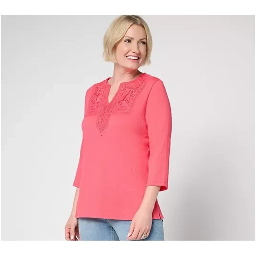 Belle by Kim Gravel Packabelle Gotta Getaway Lace Trim Top Paradise Pink,X-Large